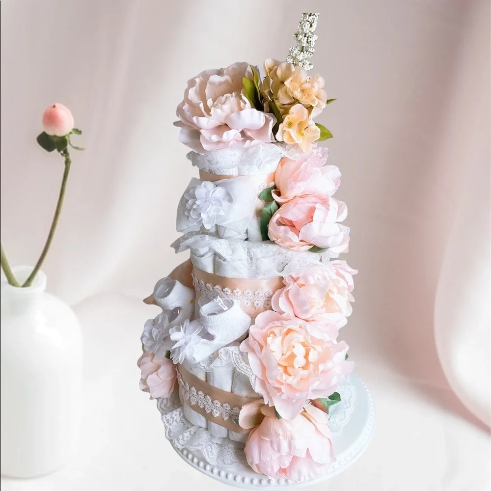 Flowers Diaper Cake, Peonies Diaper Cake